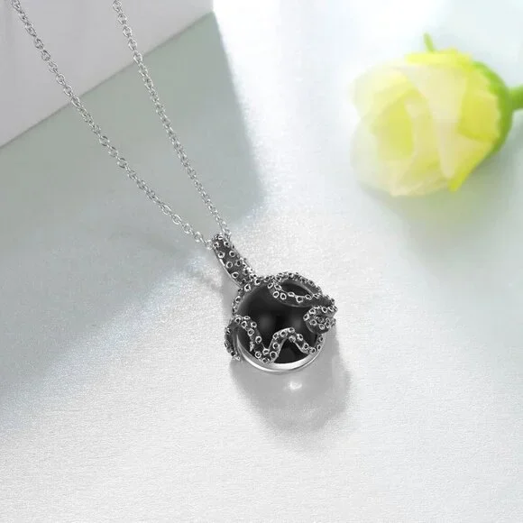 Octopus Necklace Sterling Silver Moonstone Sea Animal Jewelry Gift for Women